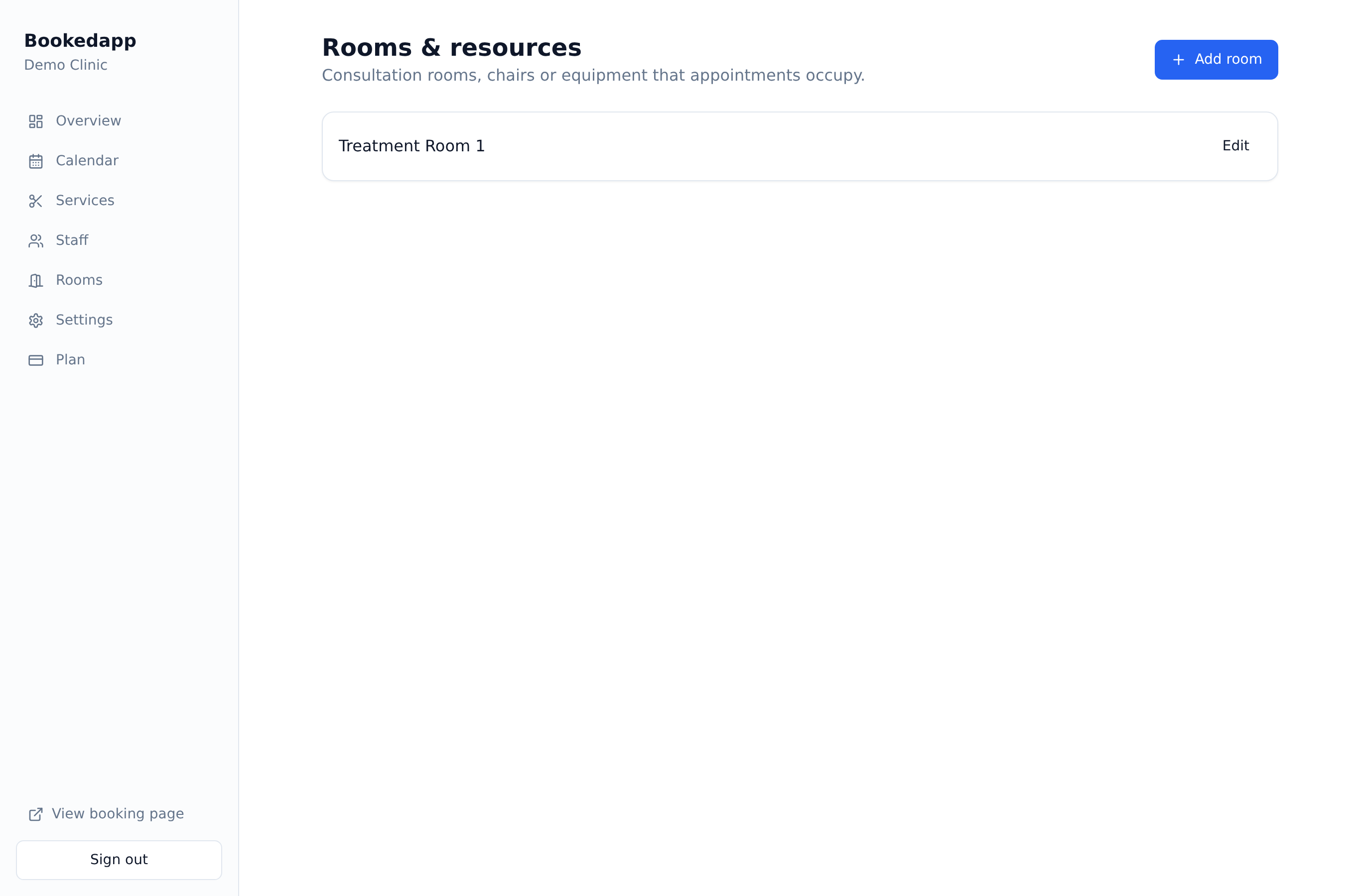 Rooms & resources screenshot