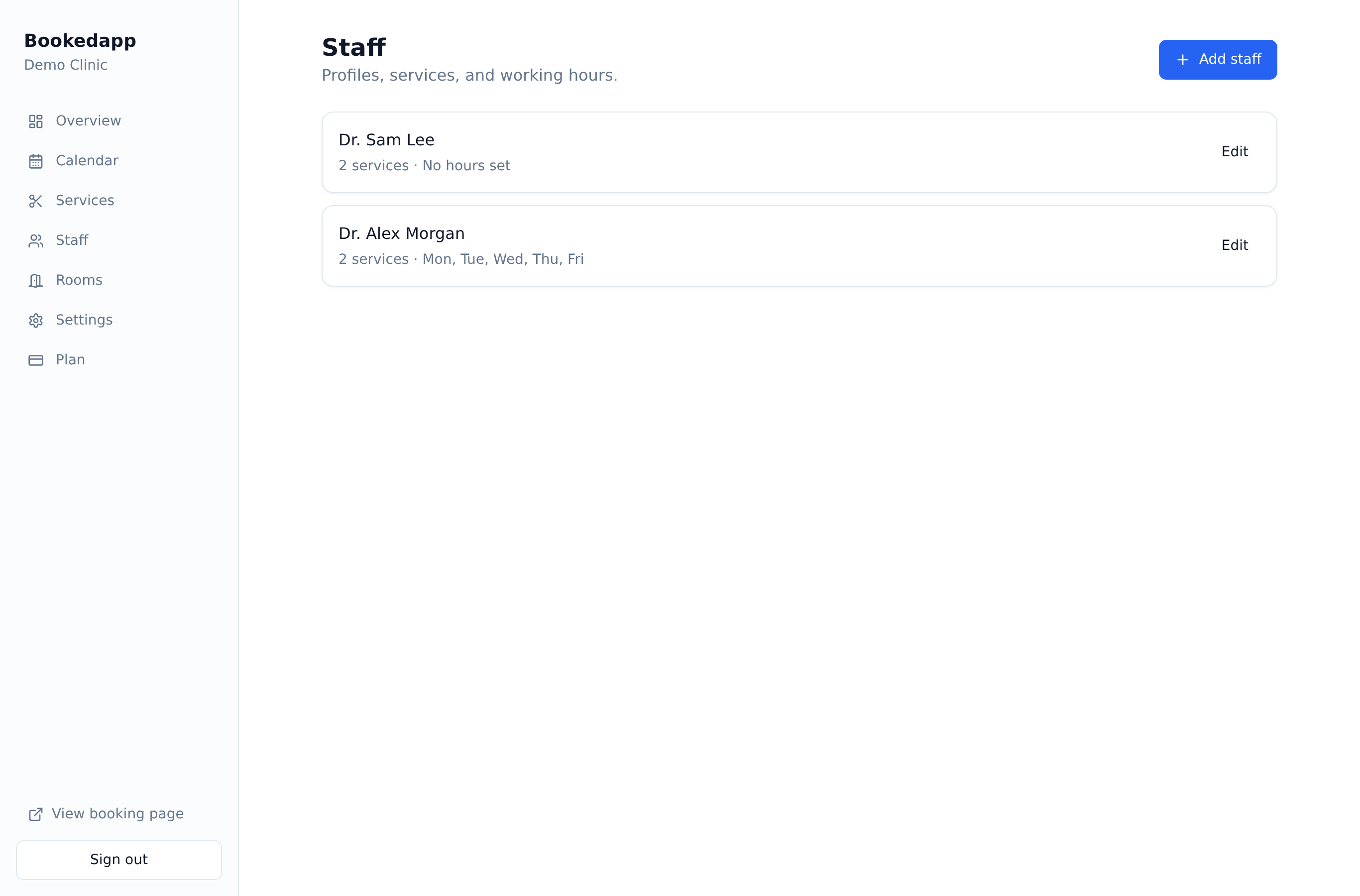 Staff management screenshot